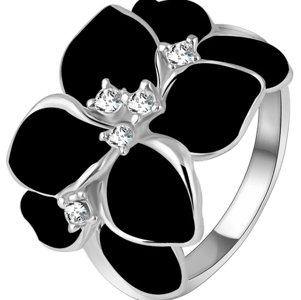 Flower Black Ring Sz 8